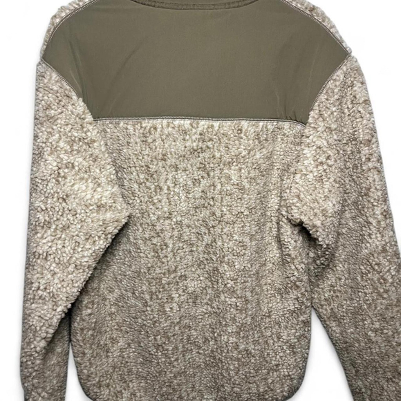 American Eagle Beige Sherpa Fleece Zip Jacket — Olive Green Panels (S) - Picture 2 of 3